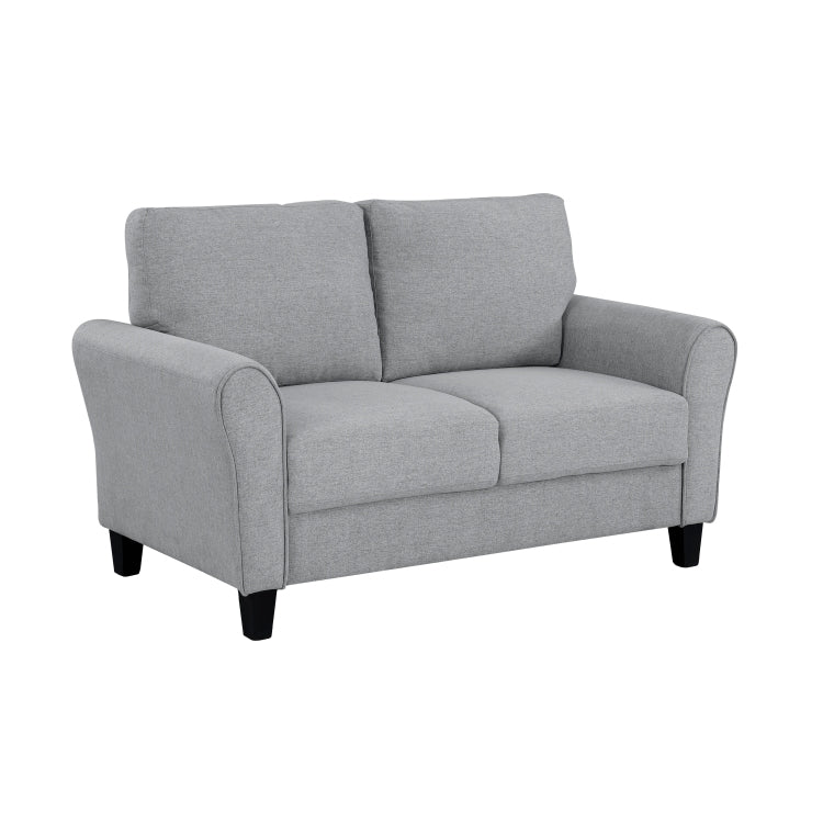 Modern 1Pc Loveseat Dark Gray Textured Fabric Upholstered Rounded Arms Attached Cushions Transitional Living Room Furniture