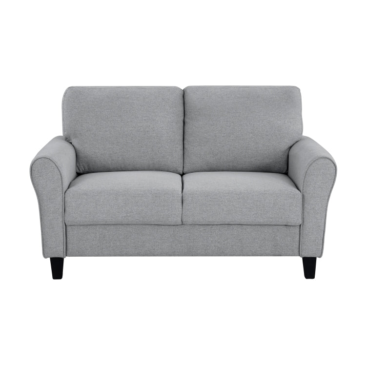 Modern 1Pc Loveseat Dark Gray Textured Fabric Upholstered Rounded Arms Attached Cushions Transitional Living Room Furniture