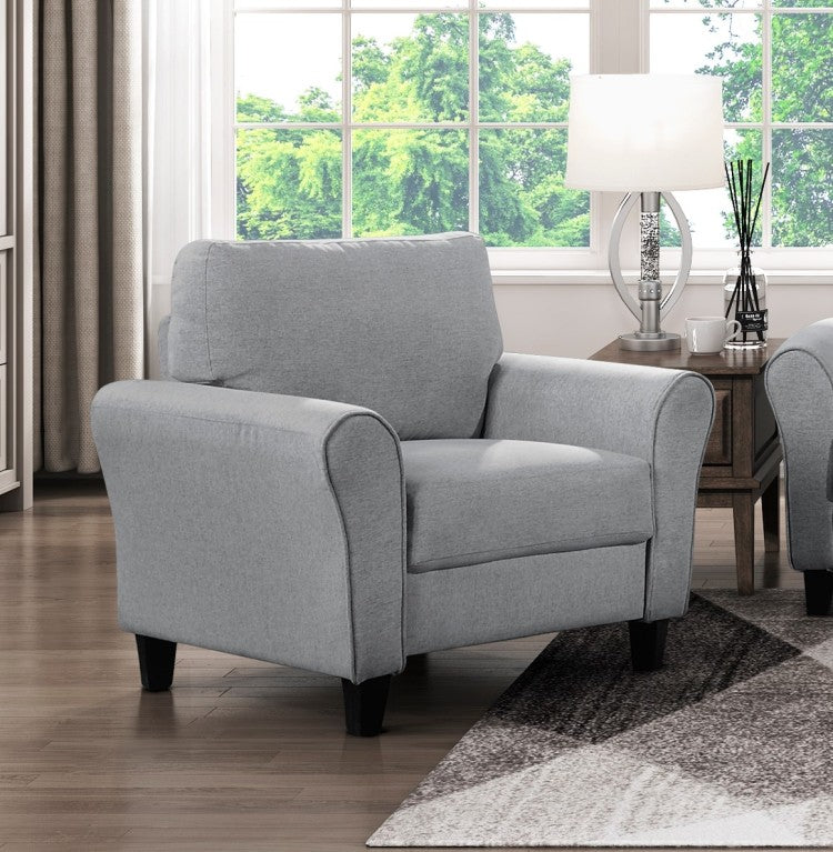 Modern 1Pc Chair Dark Gray Textured Fabric Upholstered Rounded Arms Attached Cushion Transitional Living Room Furniture
