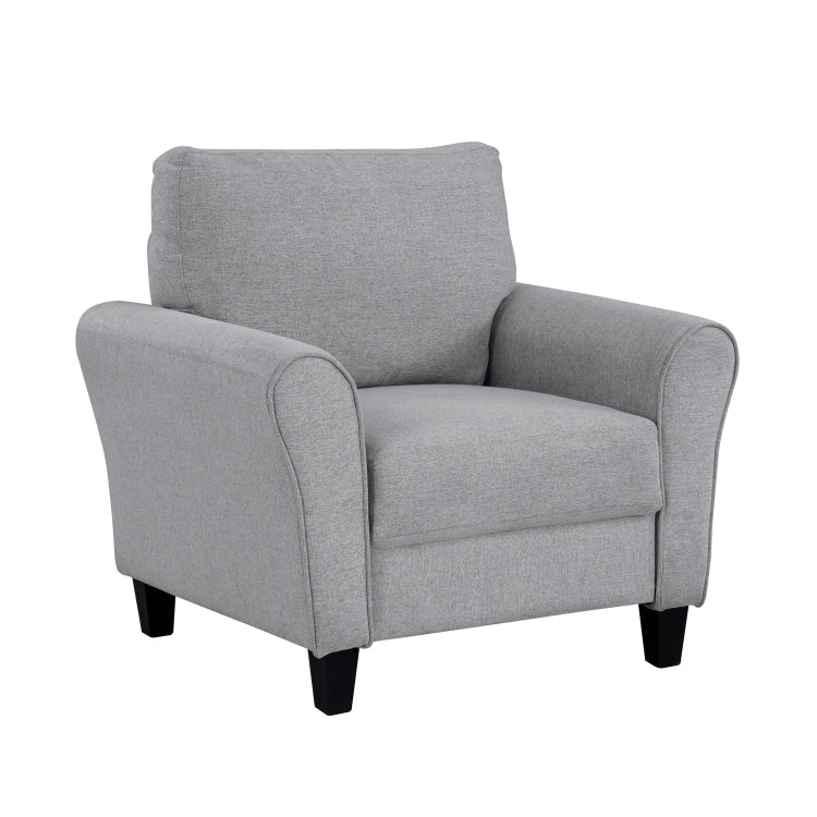 Modern 1Pc Chair Dark Gray Textured Fabric Upholstered Rounded Arms Attached Cushion Transitional Living Room Furniture