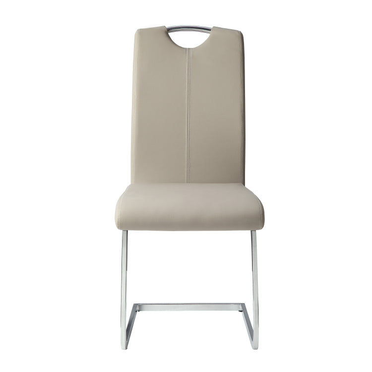 Unique Style Chrome Metal Finish Side Chairs 2Pc Set Gray Taupe Faux Leather Upholstered Casual Dining Furniture