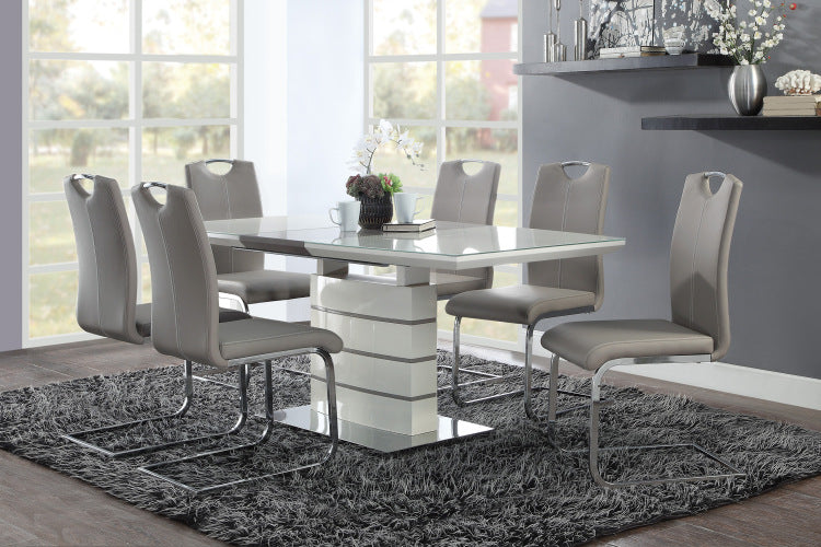 Unique Style Chrome Metal Finish Side Chairs 2Pc Set Gray Taupe Faux Leather Upholstered Casual Dining Furniture