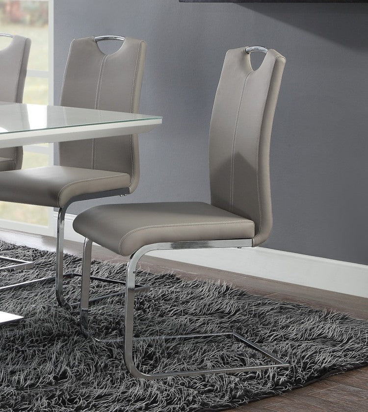 Unique Style Chrome Metal Finish Side Chairs 2Pc Set Gray Taupe Faux Leather Upholstered Casual Dining Furniture