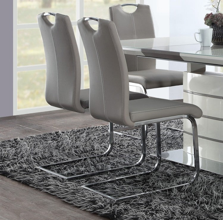 Unique Style Chrome Metal Finish Side Chairs 2Pc Set Gray Taupe Faux Leather Upholstered Casual Dining Furniture