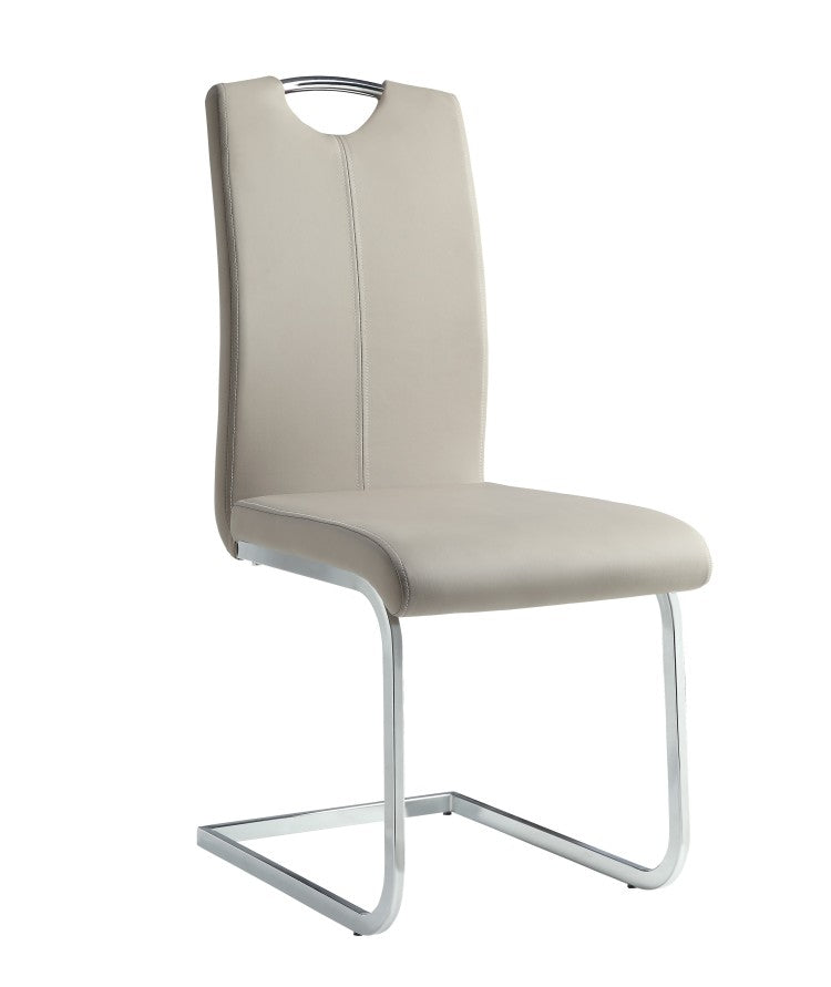 Unique Style Chrome Metal Finish Side Chairs 2Pc Set Gray Taupe Faux Leather Upholstered Casual Dining Furniture