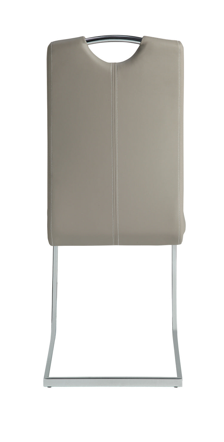 Unique Style Chrome Metal Finish Side Chairs 2Pc Set Gray Taupe Faux Leather Upholstered Casual Dining Furniture