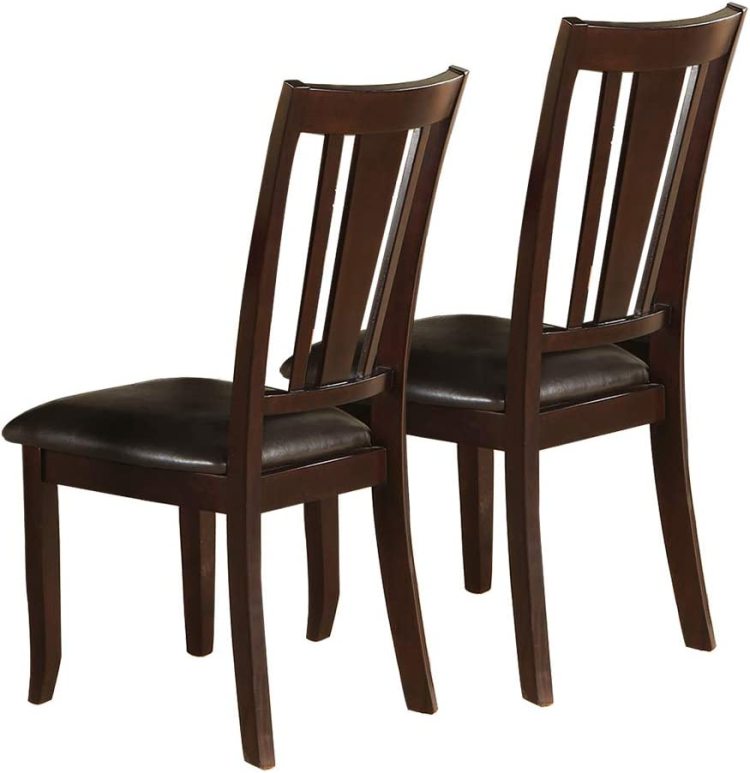 Simple Contemporary Set Of 2 Side Chairs Brown Finish Dining Seating Cushion Chair Unique Design Kitchen Dining Room Faux Leather Seat