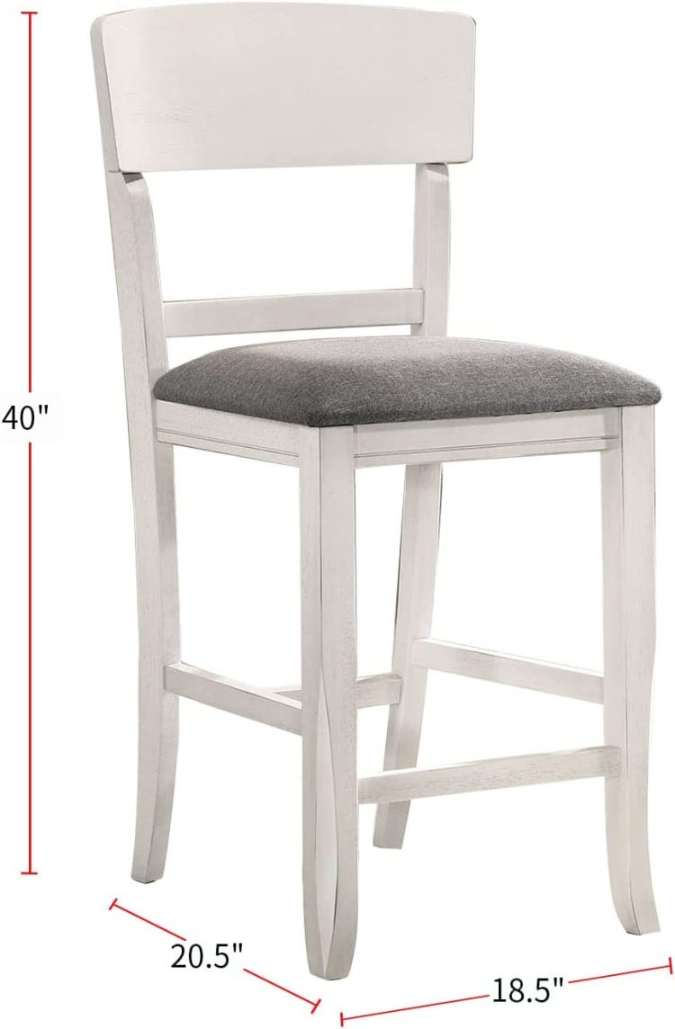 Contemporary Dining Room Counter Height Chairs Set Of 2 Chairs Only White Solid Wood Gray Padded Fabric Seat