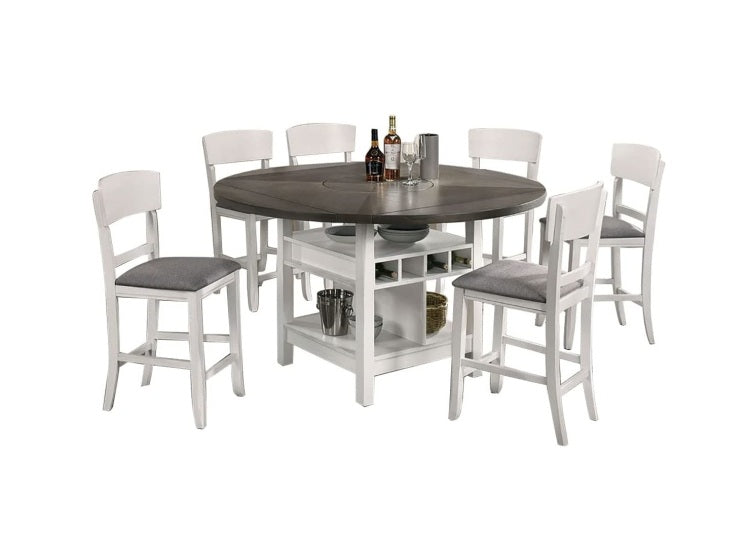 Contemporary Dining Room Counter Height Chairs Set Of 2 Chairs Only White Solid Wood Gray Padded Fabric Seat
