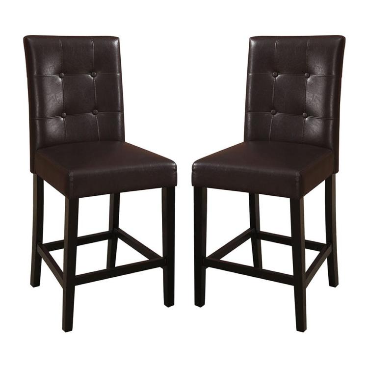 Simple Contemporary Set Of 2 Counter Height Chairs Brown Finish Dining Seating'S Cushion Chair Tufted Back Kitchen Dining Room
