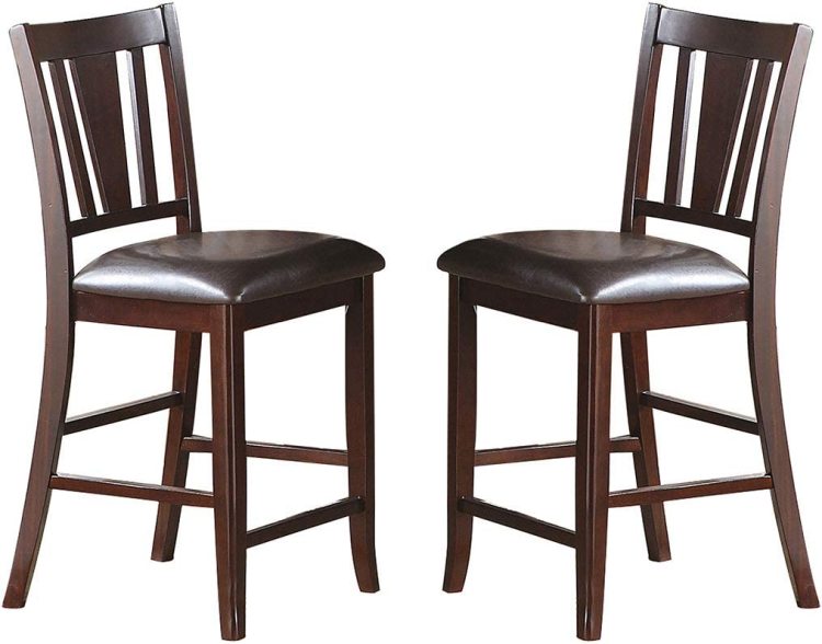 Simple Contemporary Set Of 2 Counter Height Chairs Brown Dining Seating Cushion Chair Unique Design Kitchen Dining Room Faux Leather Seat