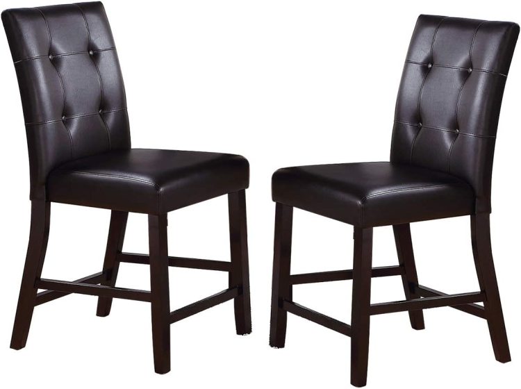 Simple Contemporary Set Of 2 Counter Height Chairs Brown Finish Dining Seating'S Cushion Chair Tufted Back Kitchen Dining Room
