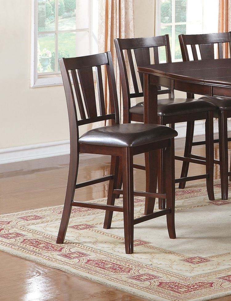 Simple Contemporary Set Of 2 Counter Height Chairs Brown Dining Seating Cushion Chair Unique Design Kitchen Dining Room Faux Leather Seat
