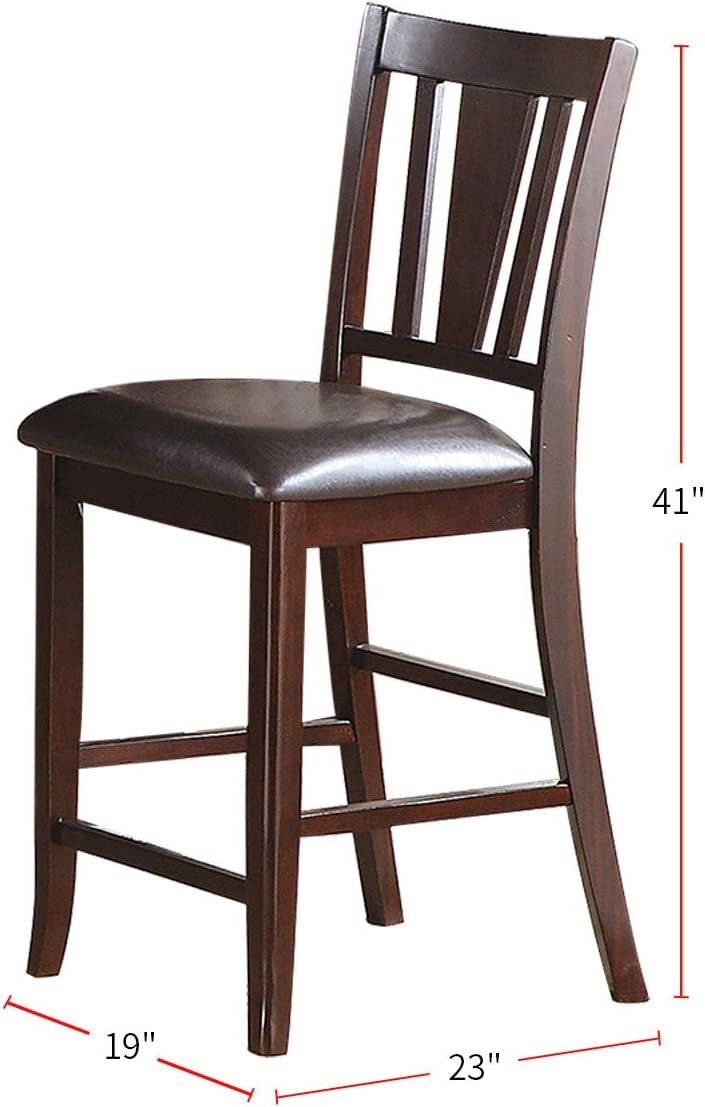 Simple Contemporary Set Of 2 Counter Height Chairs Brown Dining Seating Cushion Chair Unique Design Kitchen Dining Room Faux Leather Seat