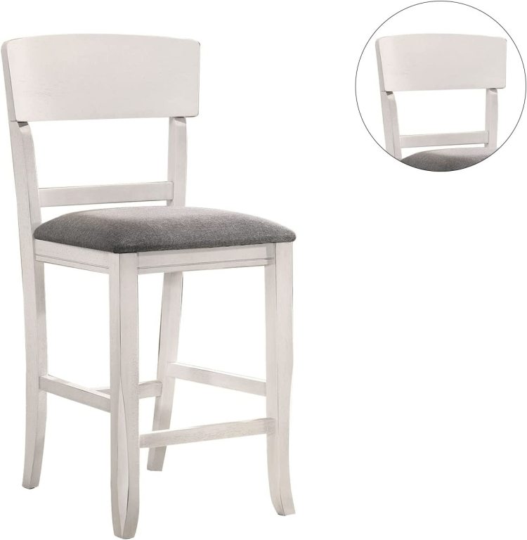 Contemporary Dining Room Counter Height Chairs Set Of 2 Chairs Only White Solid Wood Gray Padded Fabric Seat