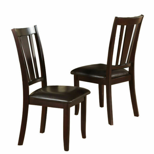Simple Contemporary Set Of 2 Side Chairs Brown Finish Dining Seating Cushion Chair Unique Design Kitchen Dining Room Faux Leather Seat