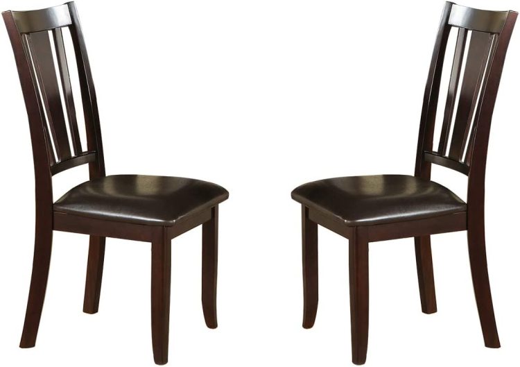 Simple Contemporary Set Of 2 Side Chairs Brown Finish Dining Seating Cushion Chair Unique Design Kitchen Dining Room Faux Leather Seat