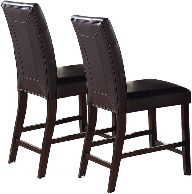 Simple Contemporary Set Of 2 Counter Height Chairs Brown Finish Dining Seating'S Cushion Chair Tufted Back Kitchen Dining Room