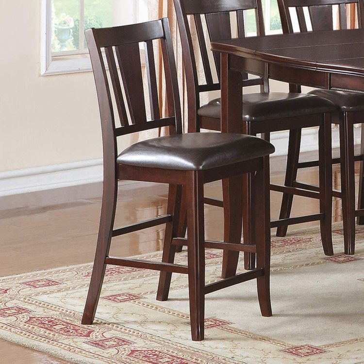 Simple Contemporary Set Of 2 Counter Height Chairs Brown Dining Seating Cushion Chair Unique Design Kitchen Dining Room Faux Leather Seat