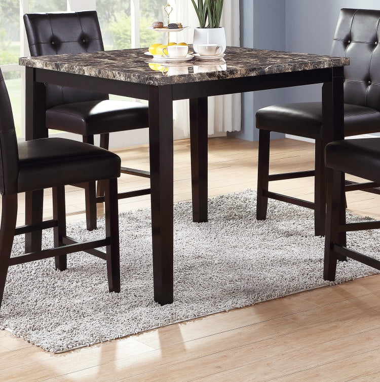 Contemporary Counter Height Dining 5Pc Set Table W 4X Chairs Brown Finish Birch Faux Marble Table Top Tufted Chairs Cushions Kitchen Dining Room Furniture Dinette
