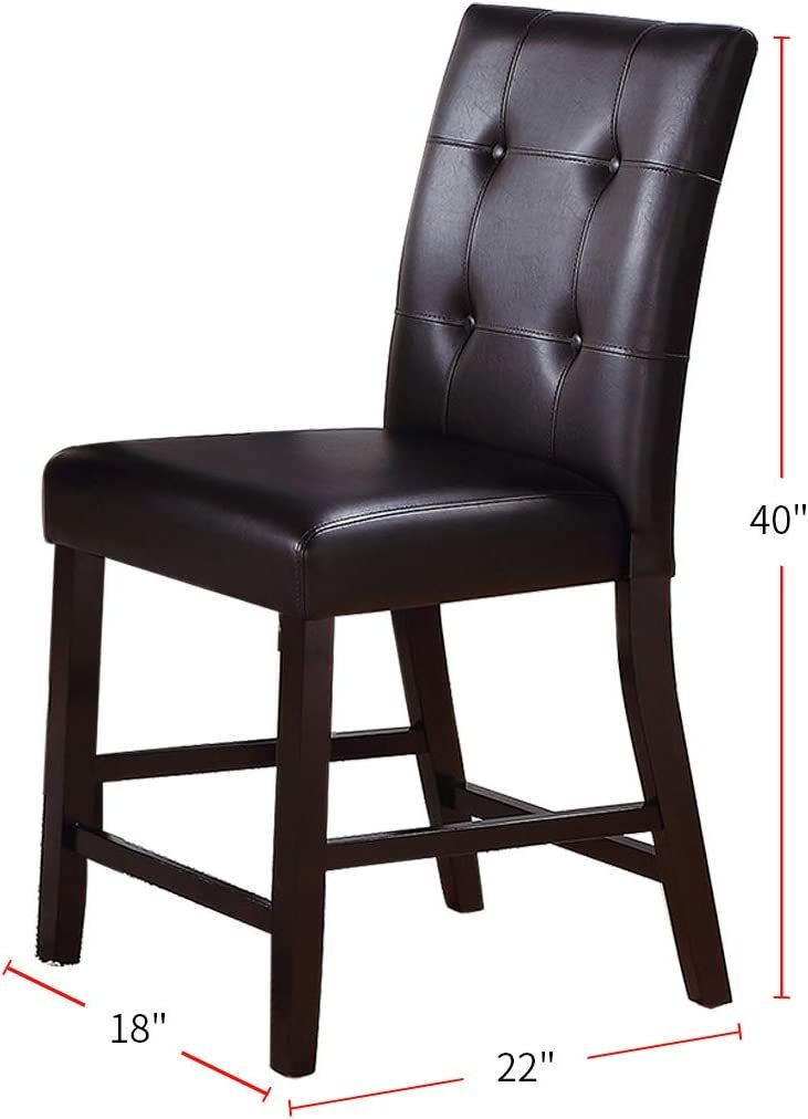 Simple Contemporary Set Of 2 Counter Height Chairs Brown Finish Dining Seating'S Cushion Chair Tufted Back Kitchen Dining Room