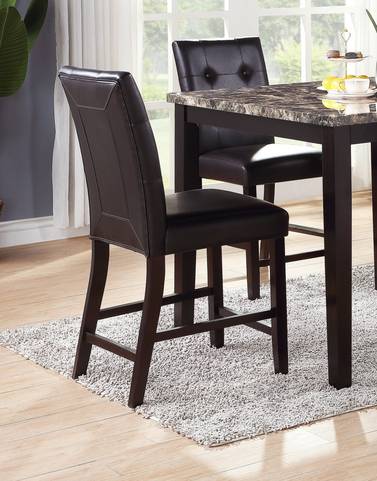 Contemporary Counter Height Dining 5Pc Set Table W 4X Chairs Brown Finish Birch Faux Marble Table Top Tufted Chairs Cushions Kitchen Dining Room Furniture Dinette