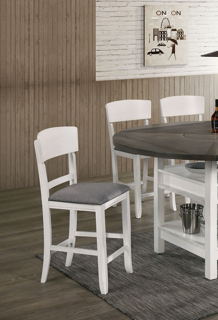 Contemporary Dining Room Counter Height Chairs Set Of 2 Chairs Only White Solid Wood Gray Padded Fabric Seat