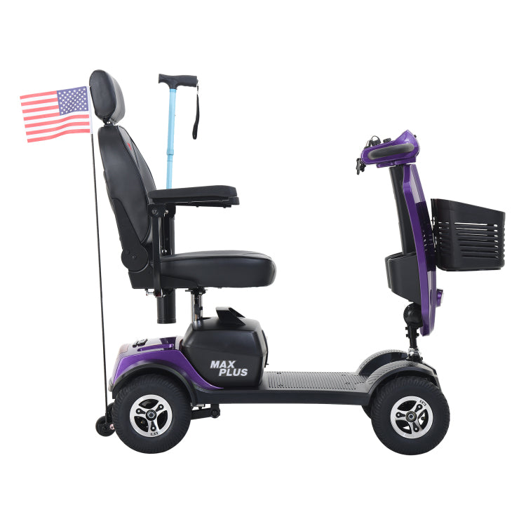 Max Plus Dark Purple 4 Wheels Outdoor Compact Mobility Scooter With 2Pcs*20Ah Lead Acid Battery, 16 Miles, Cup Holders & Usb Charger Port