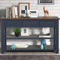 48'' Solid Pine Wood Top Console Table, Modern Entryway Sofa Side Table With 3 Storage Drawers And 2 Shelves. Easy To Assemble Blue