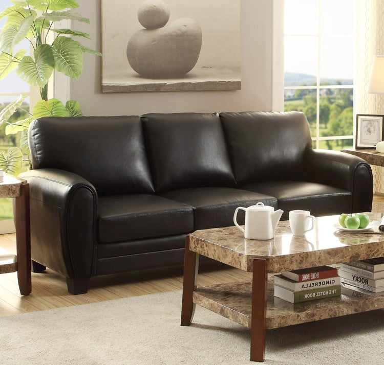 Modern Living Room Furniture 1Pc Sofa Black Faux Leather Covering Retro Styling Furniture