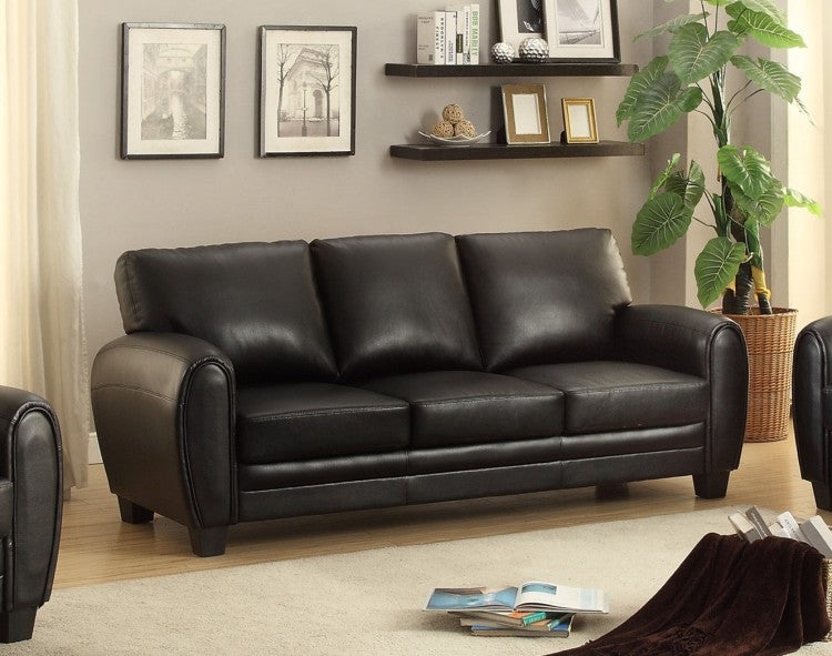 Modern Living Room Furniture 1Pc Sofa Black Faux Leather Covering Retro Styling Furniture
