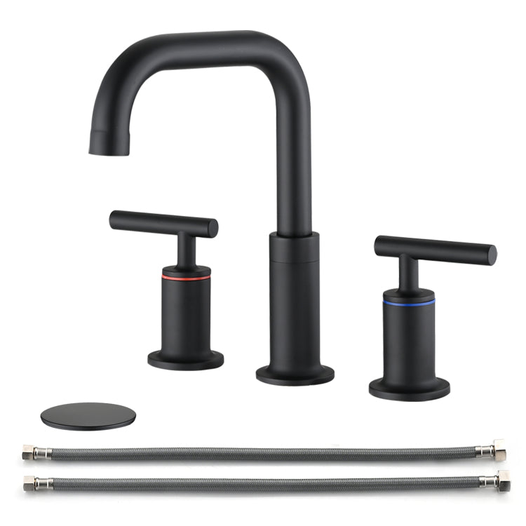 8 In. Widespread Double Handle Bathroom Faucet With Pop Up Drain In Matte Black