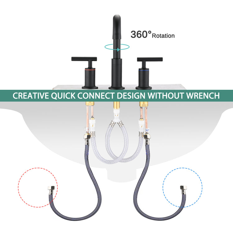 8 In. Widespread Double Handle Bathroom Faucet With Pop Up Drain In Matte Black