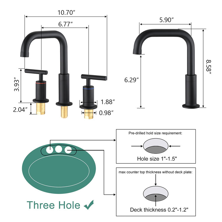 8 In. Widespread Double Handle Bathroom Faucet With Pop Up Drain In Matte Black
