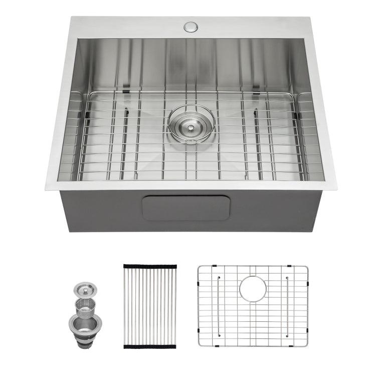 25"X22"X12" Stainless Steel Laundry Utility Sink Drop In Topmount 16 Gauge Deep Single Bowl Kitchen Sink Basin