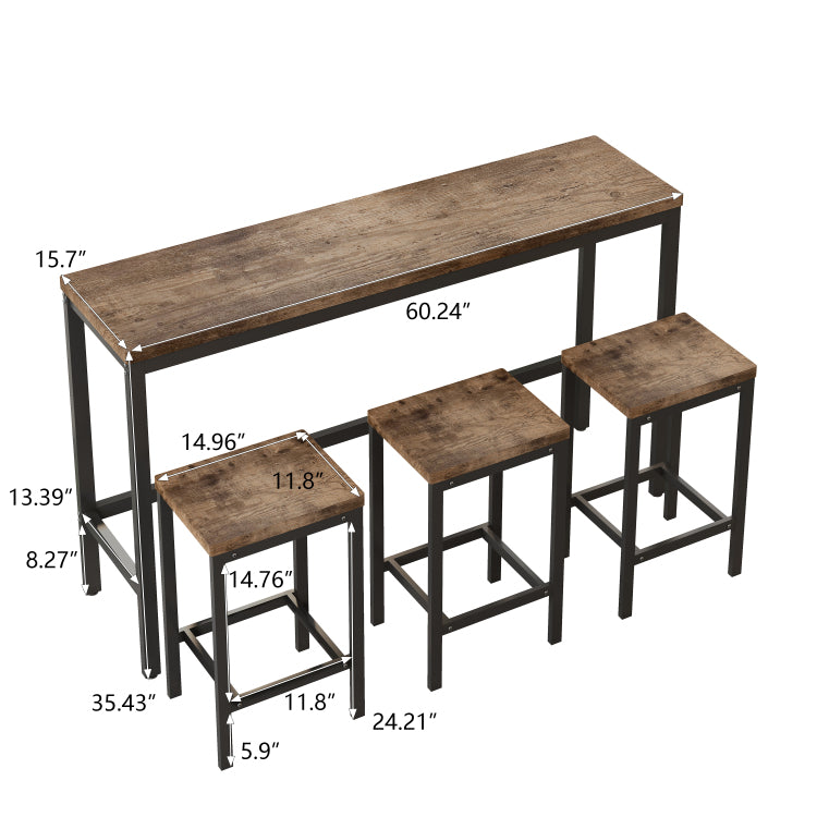 Long Dining Table Set With 3 Stools, Easy Assembly, Natural Same Sku:W75753848