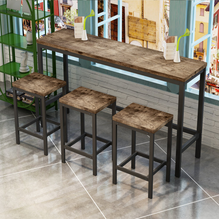 Long Dining Table Set With 3 Stools, Easy Assembly, Natural Same Sku:W75753848
