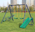 4 In 1 Swing Set With Seesaw, Belt Swing, Slide, Glider For Backyard