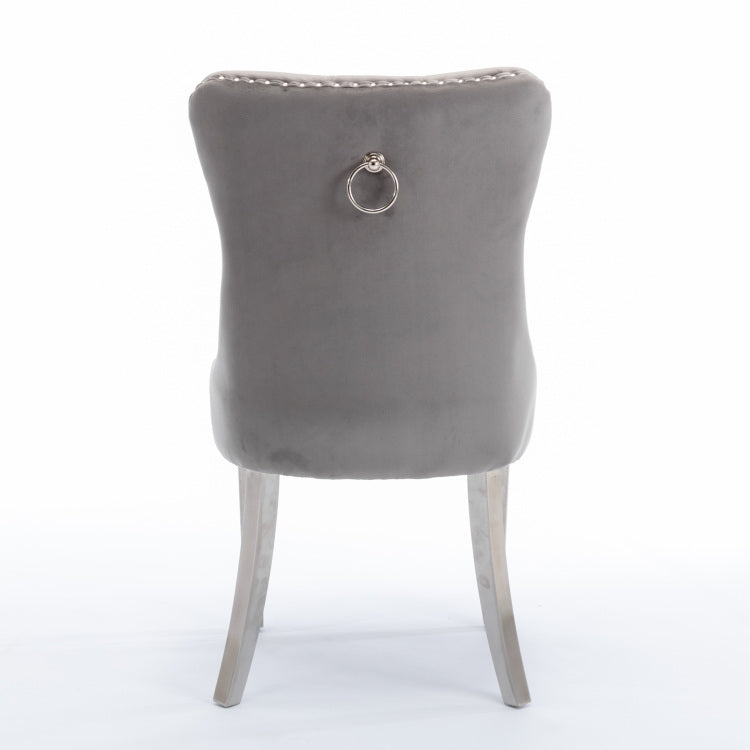 Nikki Collection Modern, High End Tufted Solid Wood Contemporary Velvet Upholstered Dining Chair With Chrome Stainless Steel Plating Legs,Nailhead Trim,Set Of 2,Gray And Chrome, Sw1701Gy