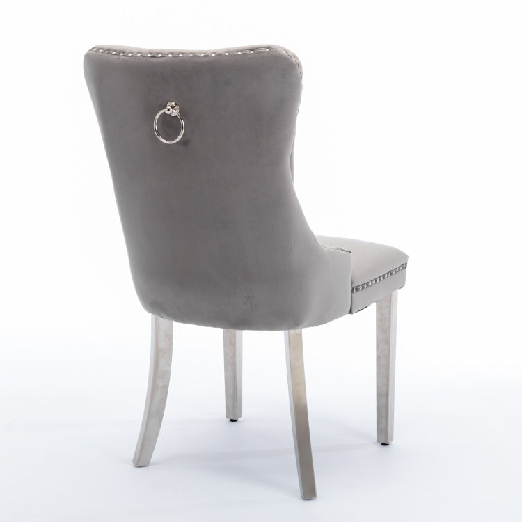 Nikki Collection Modern, High End Tufted Solid Wood Contemporary Velvet Upholstered Dining Chair With Chrome Stainless Steel Plating Legs,Nailhead Trim,Set Of 2,Gray And Chrome, Sw1701Gy