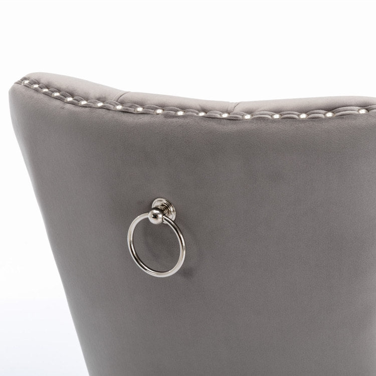 Nikki Collection Modern, High End Tufted Solid Wood Contemporary Velvet Upholstered Dining Chair With Chrome Stainless Steel Plating Legs,Nailhead Trim,Set Of 2,Gray And Chrome, Sw1701Gy