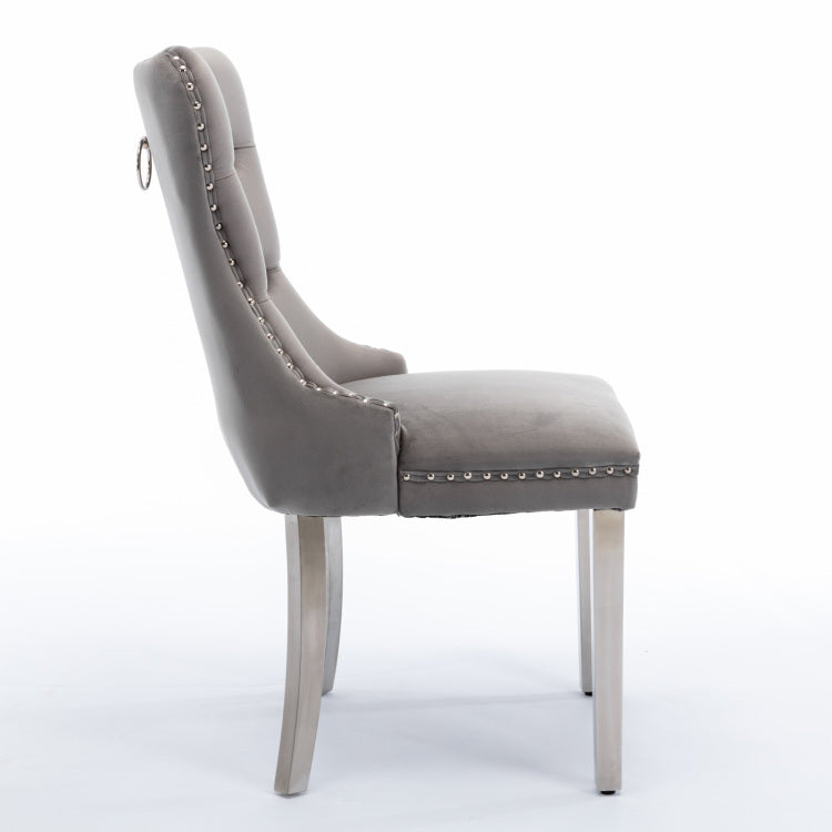 Nikki Collection Modern, High End Tufted Solid Wood Contemporary Velvet Upholstered Dining Chair With Chrome Stainless Steel Plating Legs,Nailhead Trim,Set Of 2,Gray And Chrome, Sw1701Gy