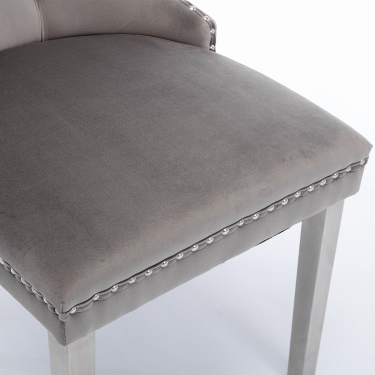 Nikki Collection Modern, High End Tufted Solid Wood Contemporary Velvet Upholstered Dining Chair With Chrome Stainless Steel Plating Legs,Nailhead Trim,Set Of 2,Gray And Chrome, Sw1701Gy