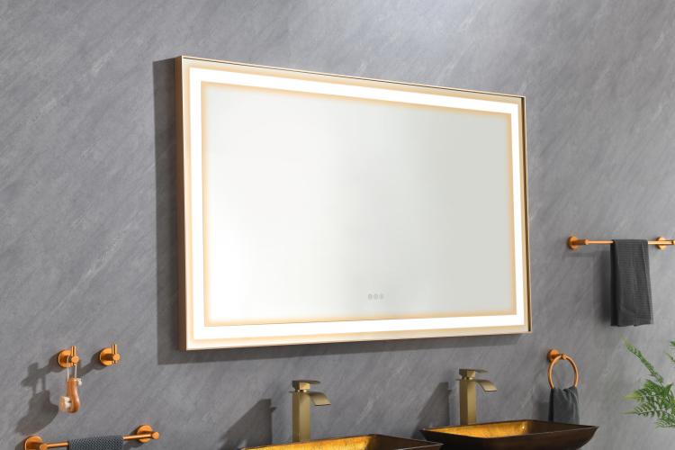 60*36 Led Lighted Bathroom Wall Mounted Mirror With High Lumen Anti Fog Separately Control