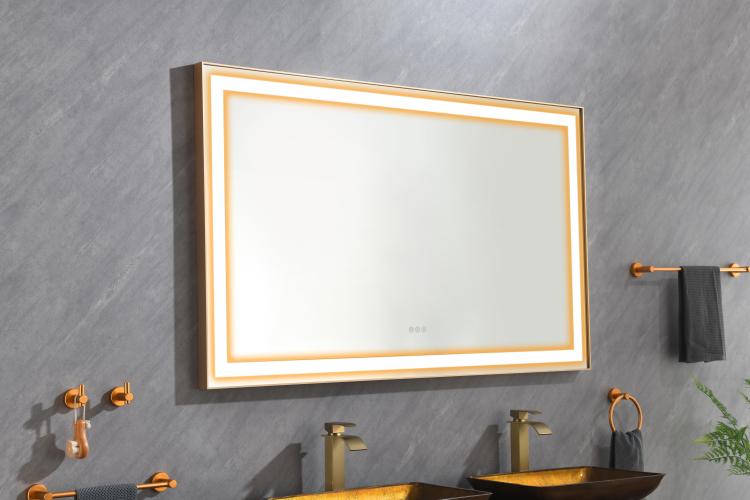 60*36 Led Lighted Bathroom Wall Mounted Mirror With High Lumen Anti Fog Separately Control