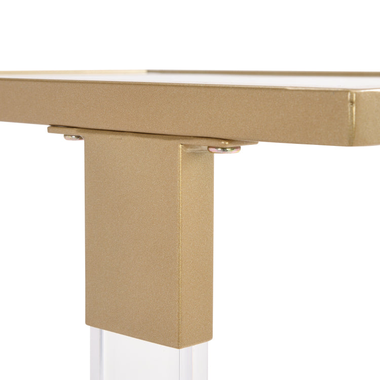 Golden Side Table, Acrylic Sofa Table, Glass Top C Shape Table With Metal Base For Living Room, Bedroom, Balcony Home And Office