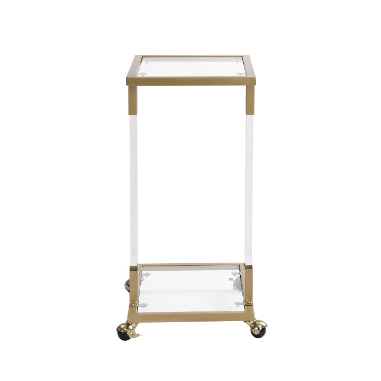 Golden Side Table, Acrylic Sofa Table, Glass Top C Shape Table With Metal Base For Living Room, Bedroom, Balcony Home And Office