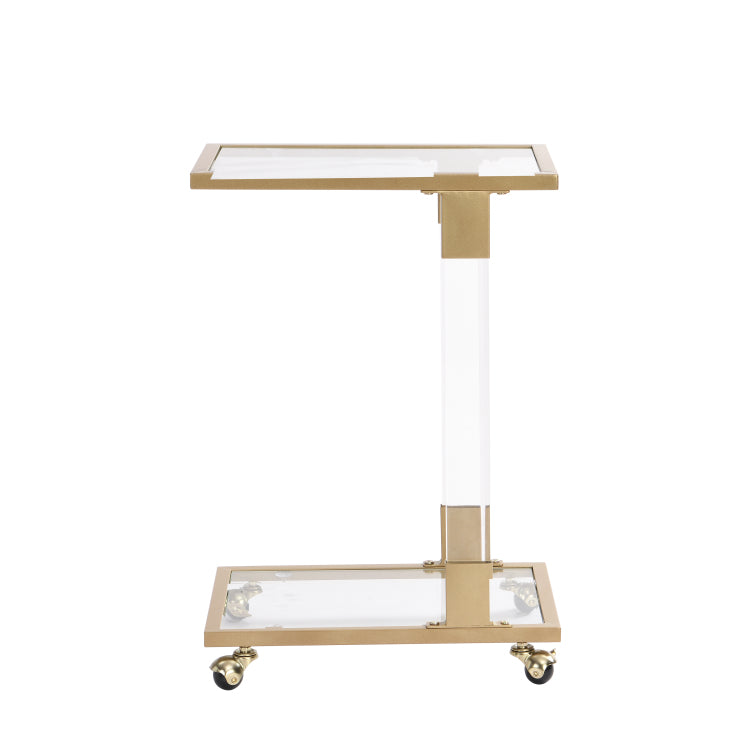 Golden Side Table, Acrylic Sofa Table, Glass Top C Shape Table With Metal Base For Living Room, Bedroom, Balcony Home And Office