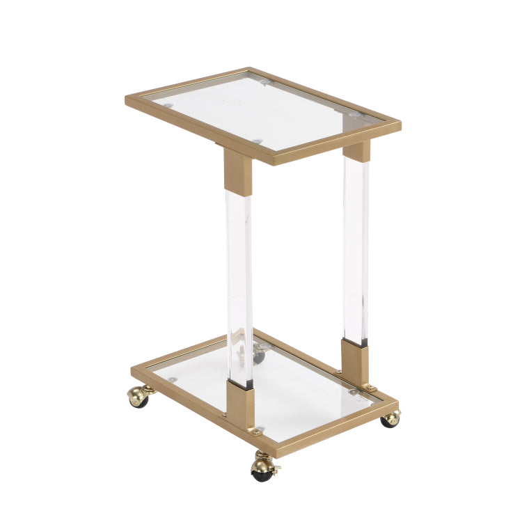 Golden Side Table, Acrylic Sofa Table, Glass Top C Shape Table With Metal Base For Living Room, Bedroom, Balcony Home And Office
