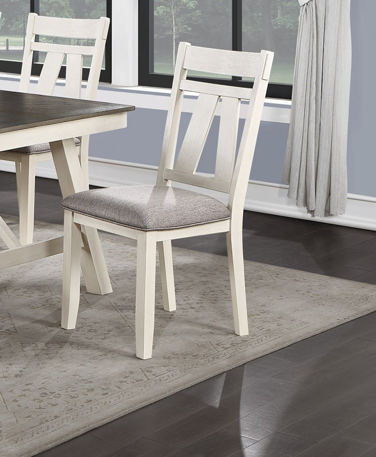 Dining Room Furniture Set Of 2 Chairs Gray Fabric Cushion Seat White Clean Lines Side Chairs